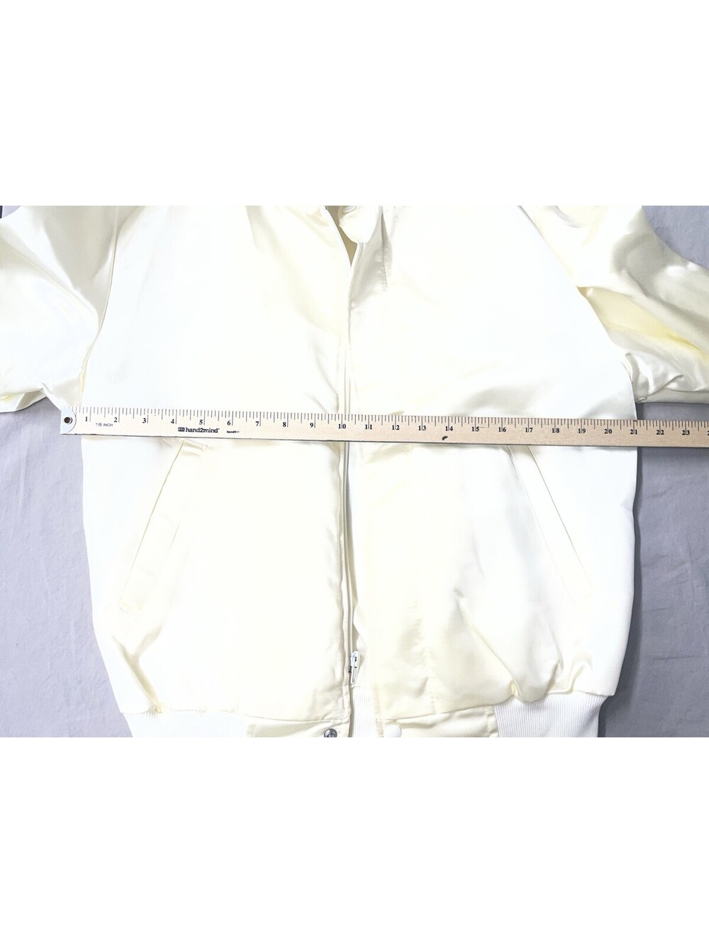 Vintage Westark Satin Varsity Jacket USA Cream/ White Bomber 90s Streetwear M - Picture 4 of 8